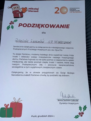 podziękowania z Hospicjum